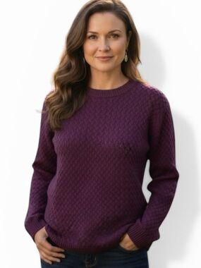 Lands’ End Purple Textured Cotton Sweater Crewneck Women’s Medium